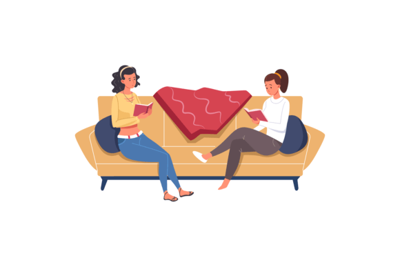 Download Girlfriends with Books on Couch. Home Re - Premium Resources
